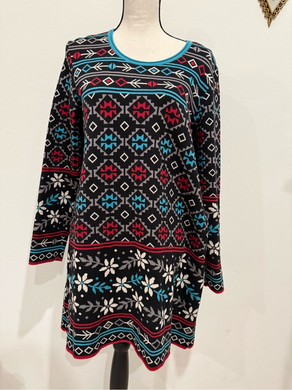 Gudrun Sjoden 100% Organic Cotton Knit Geometric Floral Tunic Dress Size S